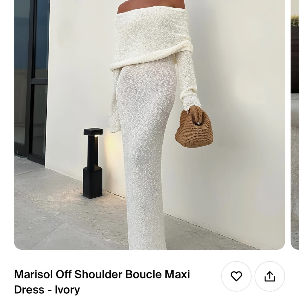 Ivory Off Shoulder Boucle Maxi Dress